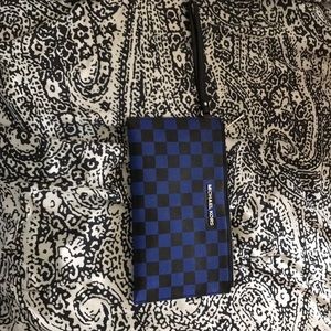 Blue checkered board micheal kors clutch